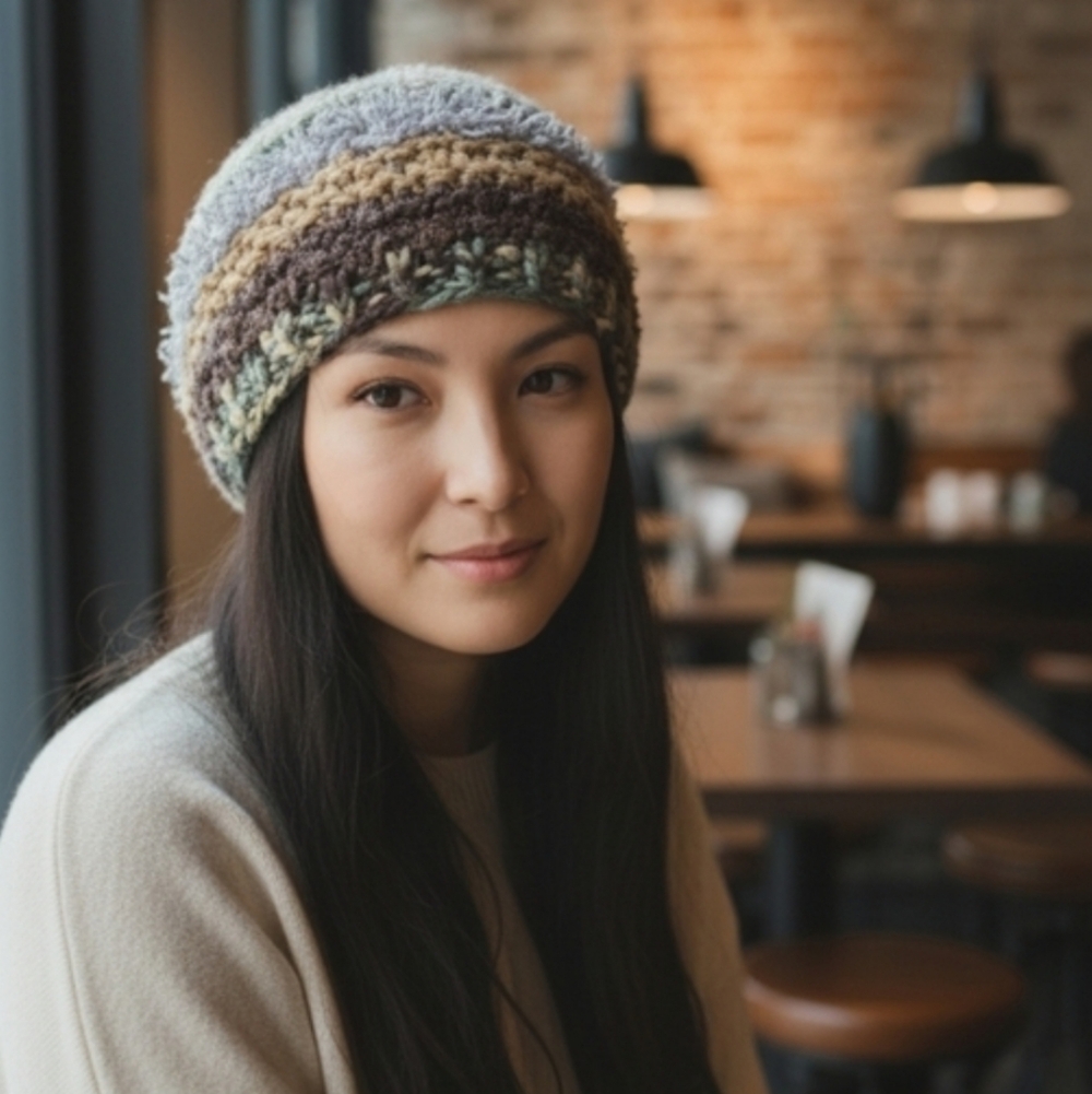 Beanie With Stripes - Knit And Textured